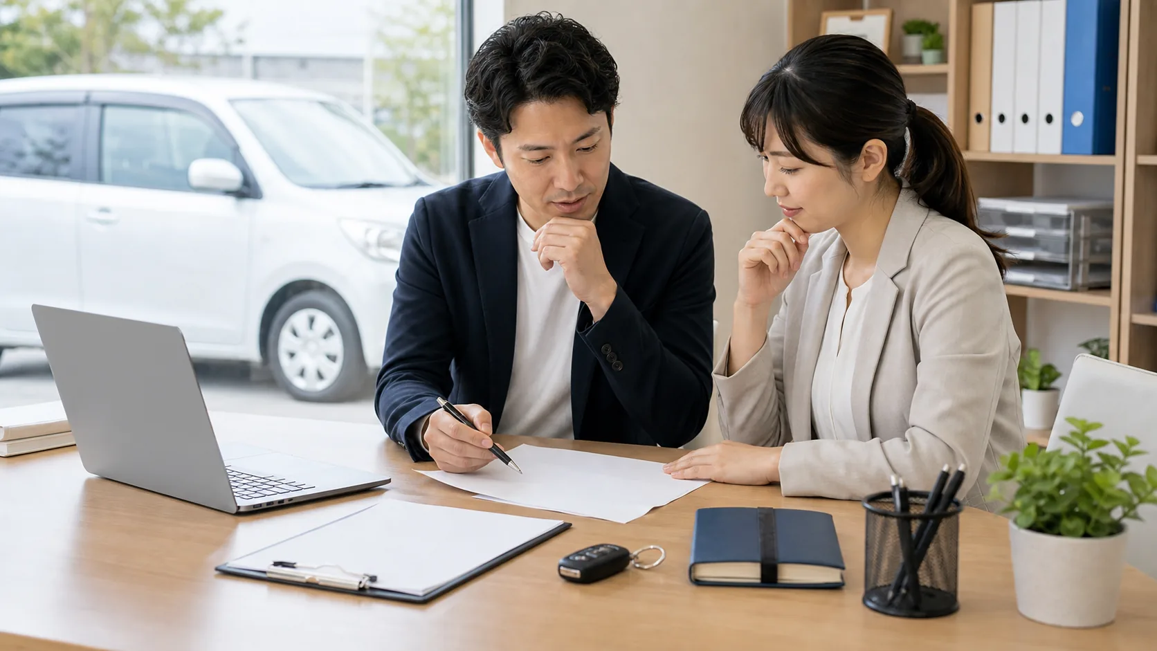 法人の社用車リース条件を確認しているイメージ