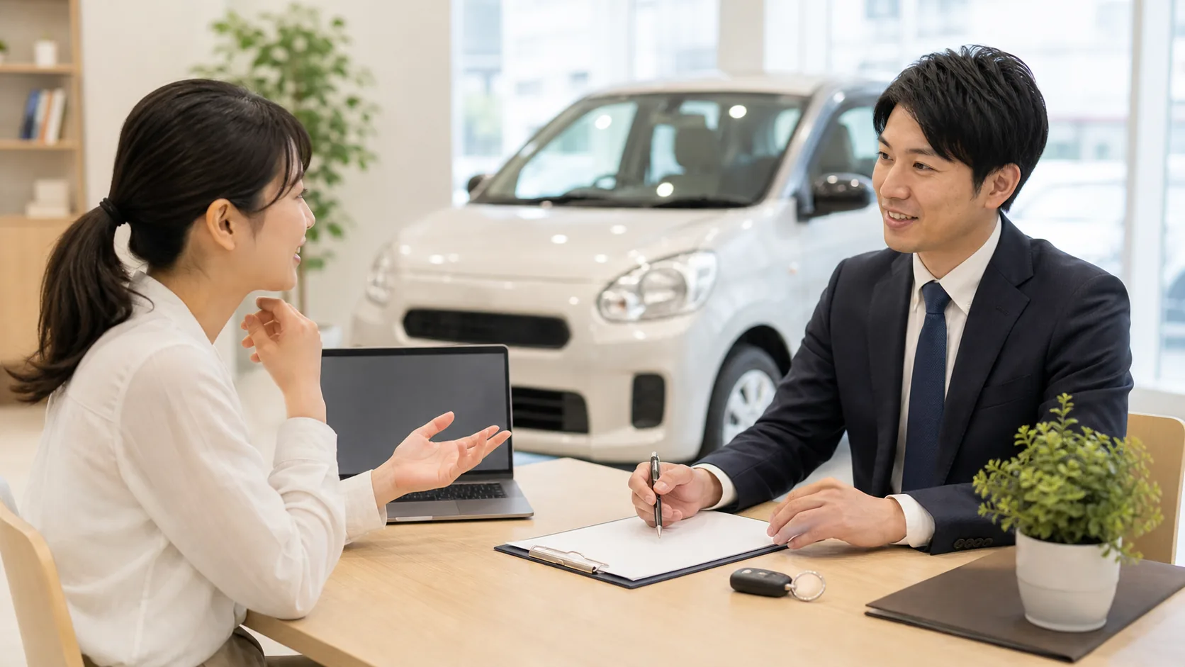 カーリースの店舗や代理店相談について確認しているイメージ