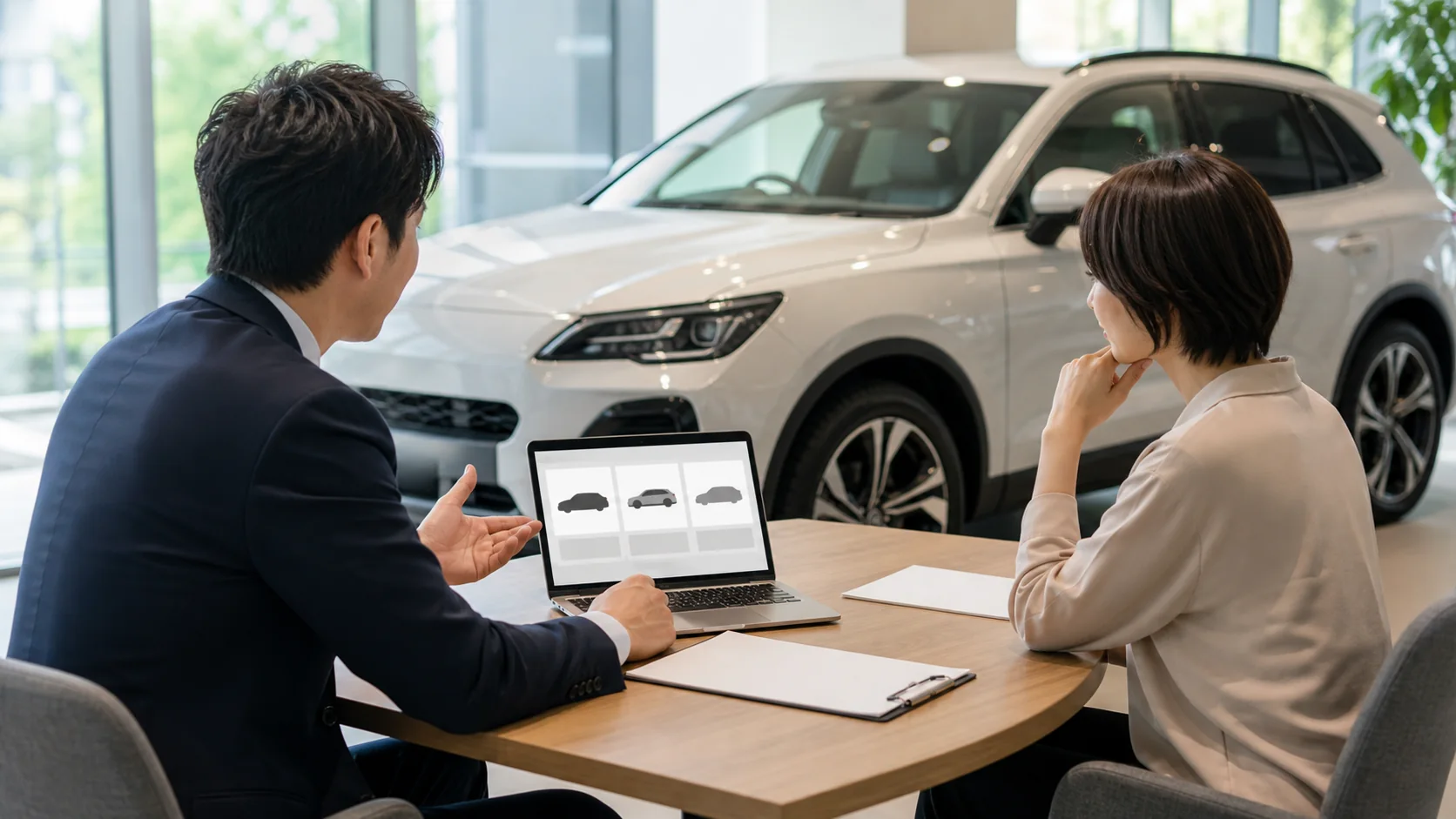輸入車カーリースの条件を相談しているイメージ