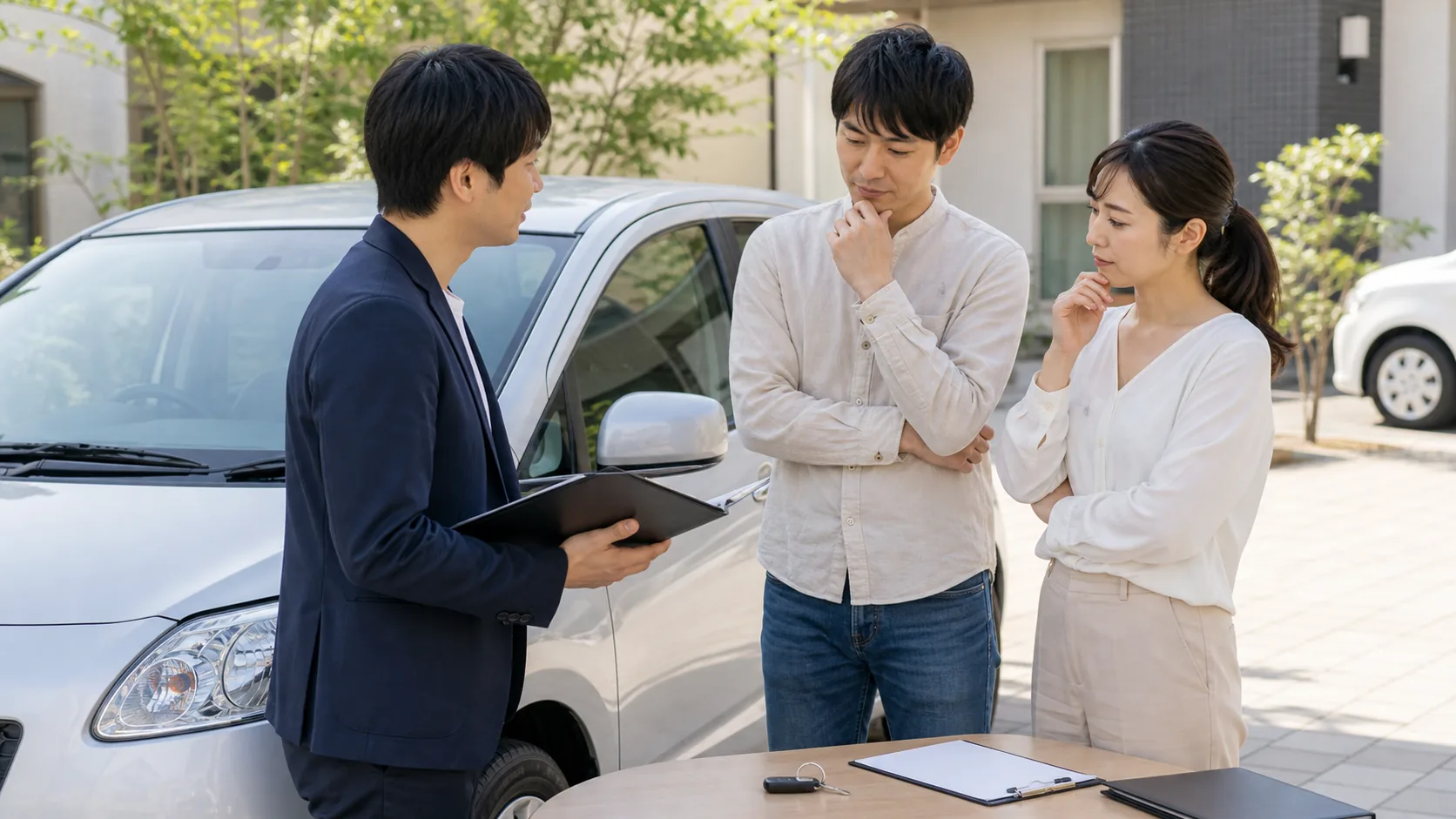 カーリース満了時の車の扱いを相談しているイメージ